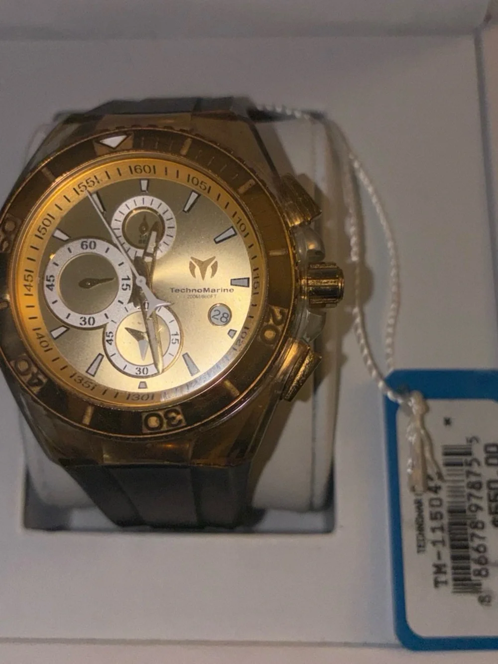 Technomarine GoldTone cruiser star 45m Watch with Black Strap diamond Moisannite